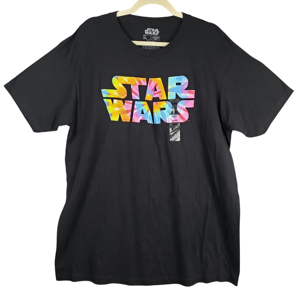 Star Wars Size XL Rainbow‎ Tie Dye Logo Tee Shirt Black Retro Nostalgia New